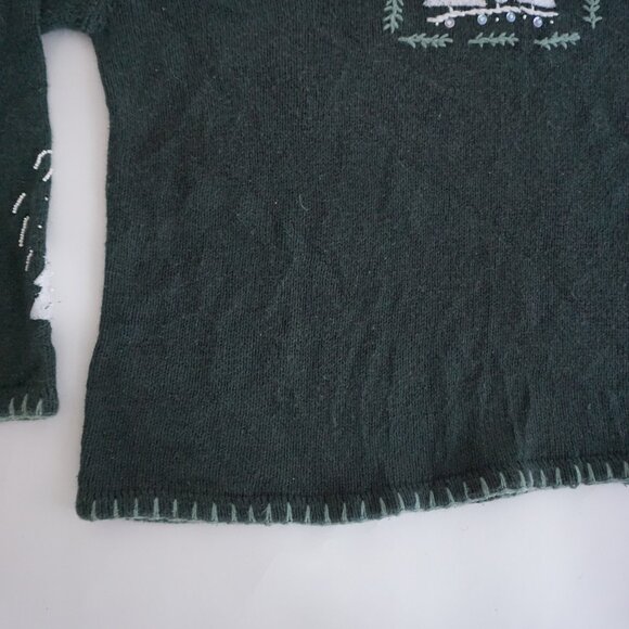 Vintage Christopher & Banks Green Hand-Embroidered Sweater Cabincore Winter L - Picture 7 of 10